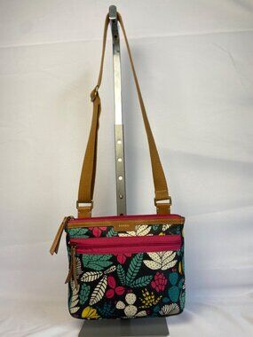 Fossil Crossbody Bag Shoulder Purse Nylon Canvas Floral Print Adjustable Boho